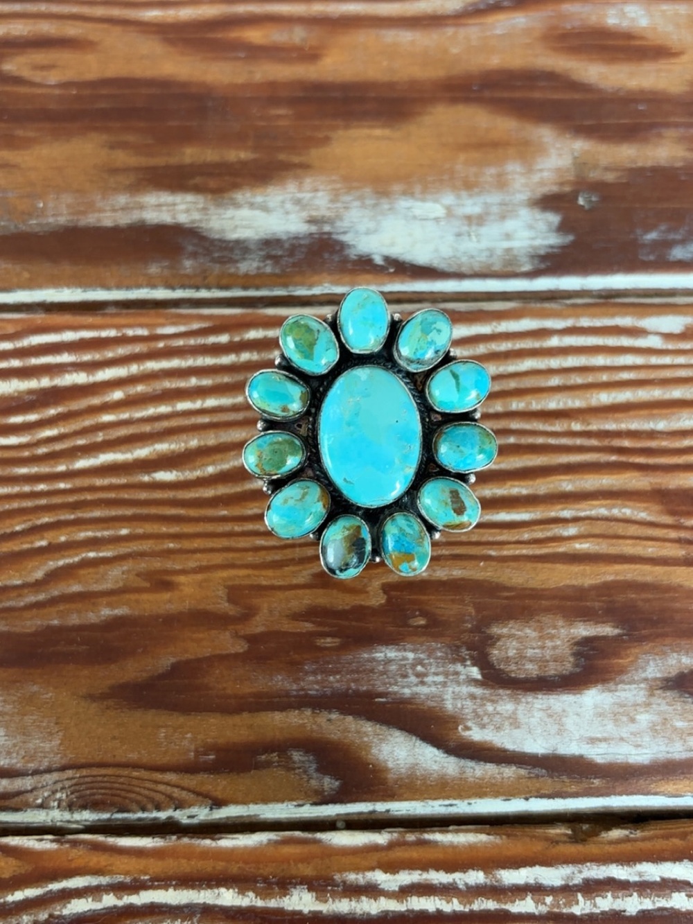Genuine Turquoise and sterling silver squash ring
